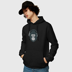 Толстовка-худи хлопковая мужская Monkey music, цвет: черный — фото 2