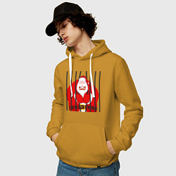 Толстовка-худи хлопковая мужская Дед Мороз за решёткой, цвет: горчичный — фото 2
