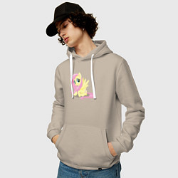 Толстовка-худи хлопковая мужская Флаттершай из My Little Pony в кино, цвет: миндальный — фото 2