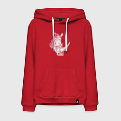 Толстовка-худи хлопковая мужская Голова носорога белого, цвет: красный