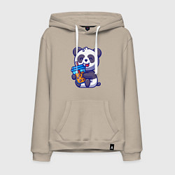 Толстовка-худи хлопковая мужская Панда с напитком, цвет: миндальный