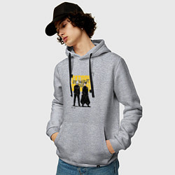 Толстовка-худи хлопковая мужская Гето и Годжо - Магическая битва, цвет: меланж — фото 2