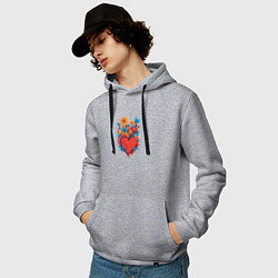 Толстовка-худи хлопковая мужская Сердце среди цветов, цвет: меланж — фото 2
