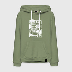 Толстовка-худи хлопковая мужская Еда сон тхэквондо, цвет: авокадо