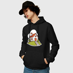 Толстовка-худи хлопковая мужская Домик на холме, цвет: черный — фото 2