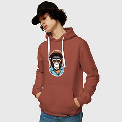 Толстовка-худи хлопковая мужская Портрет обезьяны в шляпе, цвет: кирпичный — фото 2