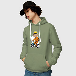 Толстовка-худи хлопковая мужская Обезьяна на велосипеде, цвет: авокадо — фото 2