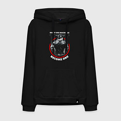 Толстовка-худи хлопковая мужская Dont use machines become one quote, цвет: черный