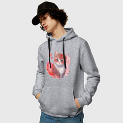 Толстовка-худи хлопковая мужская Кошка в красных сердечках, цвет: меланж — фото 2