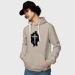 Толстовка-худи хлопковая мужская Крест католический графика, цвет: миндальный — фото 2