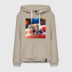 Толстовка-худи хлопковая мужская Два милых пушистых котика сидят на ладони, цвет: миндальный