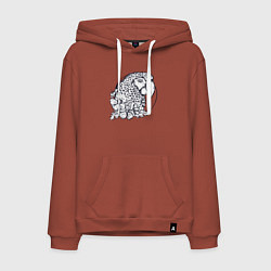 Толстовка-худи хлопковая мужская Попугай и цветы, цвет: кирпичный