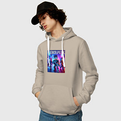 Толстовка-худи хлопковая мужская Minecraft and cyberpunk - collaboration, цвет: миндальный — фото 2