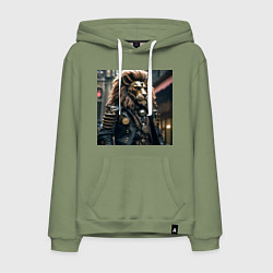 Толстовка-худи хлопковая мужская Лев в кожаном костюме в стиле стимпанк, цвет: авокадо