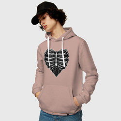 Толстовка-худи хлопковая мужская Ribs heart, цвет: пыльно-розовый — фото 2