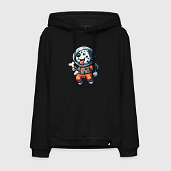 Толстовка-худи хлопковая мужская Dalmatian cosmonaut puppy with a bone, цвет: черный