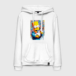 Толстовка-худи хлопковая мужская Bart Simpson with a kitten - ai art, цвет: белый