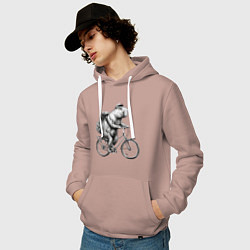 Толстовка-худи хлопковая мужская Капибара на велосипеде в черном цвете, цвет: пыльно-розовый — фото 2