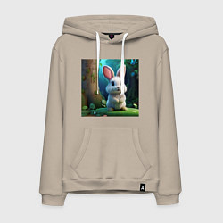 Толстовка-худи хлопковая мужская Зайчик на поляне, цвет: миндальный