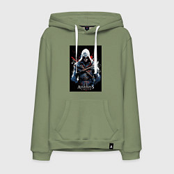 Толстовка-худи хлопковая мужская Assassins creed огненный фон, цвет: авокадо