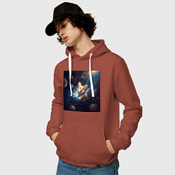 Толстовка-худи хлопковая мужская Корги в космосе, цвет: кирпичный — фото 2