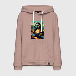 Толстовка-худи хлопковая мужская Мона Лиза под водой - нейросеть, цвет: пыльно-розовый