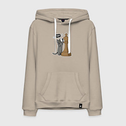 Толстовка-худи хлопковая мужская Кот Джексон и шахматный король, цвет: миндальный