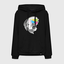 Толстовка-худи хлопковая мужская Киберпанк в голове, цвет: черный