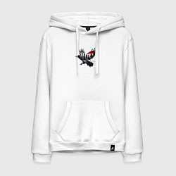 Толстовка-худи хлопковая мужская Черный ворон и город эффект двойной экспозиции, цвет: белый