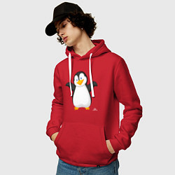 Толстовка-худи хлопковая мужская Веселый пингвин красивый, цвет: красный — фото 2