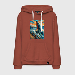 Толстовка-худи хлопковая мужская Кит кричит - мем нейросеть, цвет: кирпичный