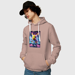 Толстовка-худи хлопковая мужская Cyber Pikachu - neon glow ai art fantasy, цвет: пыльно-розовый — фото 2