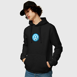 Толстовка-худи хлопковая мужская Volkswagen logo blue, цвет: черный — фото 2