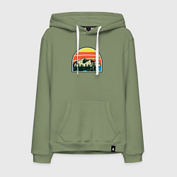 Толстовка-худи хлопковая мужская Медведь и горы, цвет: авокадо