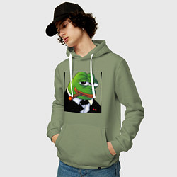 Толстовка-худи хлопковая мужская Пепе буржуй в смокинге, цвет: авокадо — фото 2