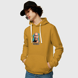Толстовка-худи хлопковая мужская Карикатурный портрет Дуэйна Джонсона, цвет: горчичный — фото 2