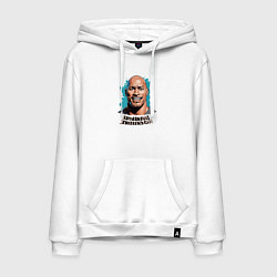 Толстовка-худи хлопковая мужская Карикатурный портрет Дуэйна Джонсона, цвет: белый