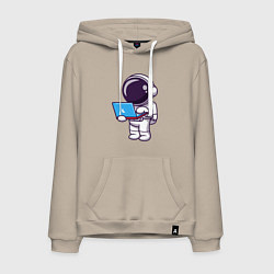 Толстовка-худи хлопковая мужская Астронавт с ноутбуком, цвет: миндальный