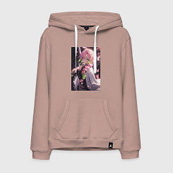 Толстовка-худи хлопковая мужская Клинок, рассекающий демонов Мицури Канродзи столп, цвет: пыльно-розовый