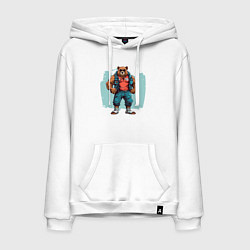 Толстовка-худи хлопковая мужская Медведь на стиле, цвет: белый