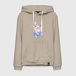 Толстовка-худи хлопковая мужская Скелет в гавайской рубашке, цвет: миндальный