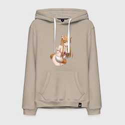 Толстовка-худи хлопковая мужская Волчица и пряности Холо секси, цвет: миндальный
