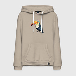 Толстовка-худи хлопковая мужская Яркий тукан на ветке, цвет: миндальный
