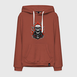 Толстовка-худи хлопковая мужская Рок музыкант череп, цвет: кирпичный