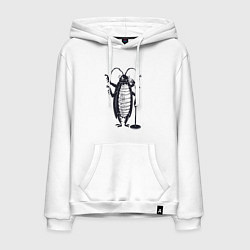 Толстовка-худи хлопковая мужская Тараканчик певец, цвет: белый