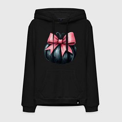 Толстовка-худи хлопковая мужская Черная тыква с розовым бантом - Хэллоуин, цвет: черный