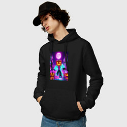 Толстовка-худи хлопковая мужская Neon halloween and Minecraft - collaboration, цвет: черный — фото 2