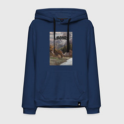 Толстовка-худи хлопковая мужская Leonid деревушка, цвет: тёмно-синий