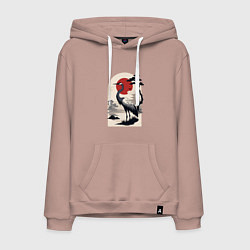 Толстовка-худи хлопковая мужская Журавль и солнце в японском стиле, цвет: пыльно-розовый