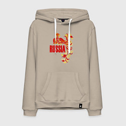 Толстовка-худи хлопковая мужская Russia, цвет: миндальный